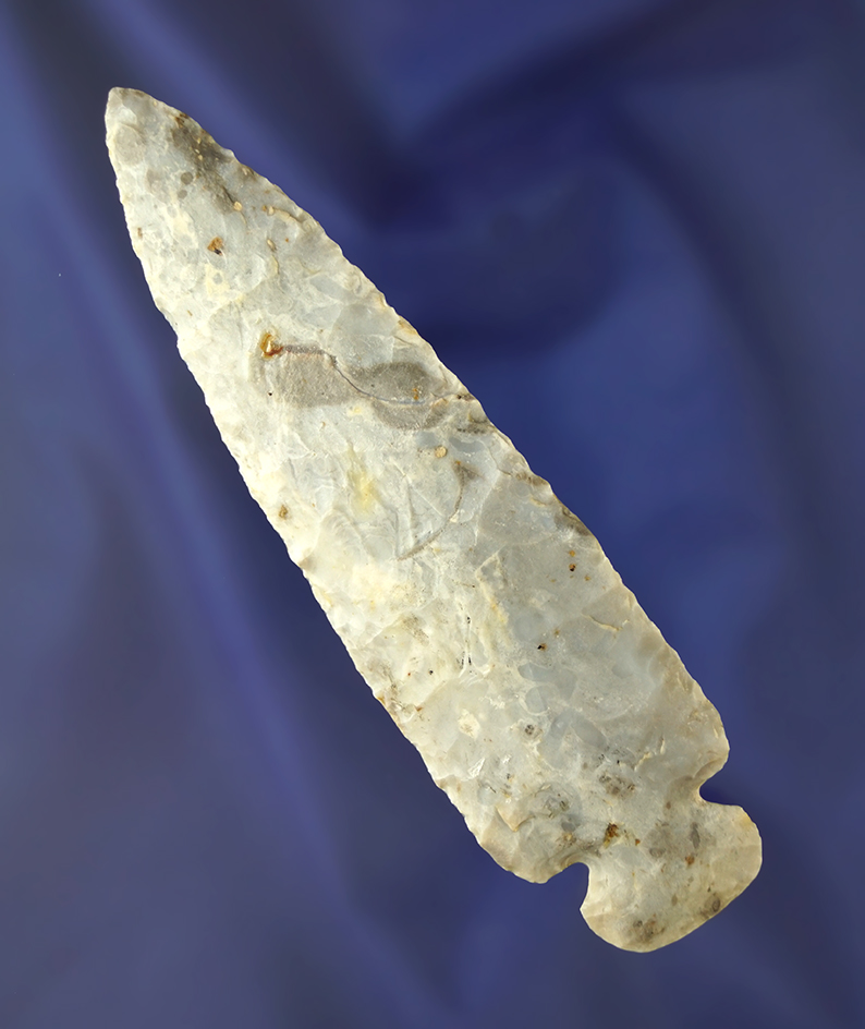 4 1/2" Flint Ridge Flint Dovetail found in Perry Co., Ohio. Ex. Von Hilliard. Jerry Dickey COA.