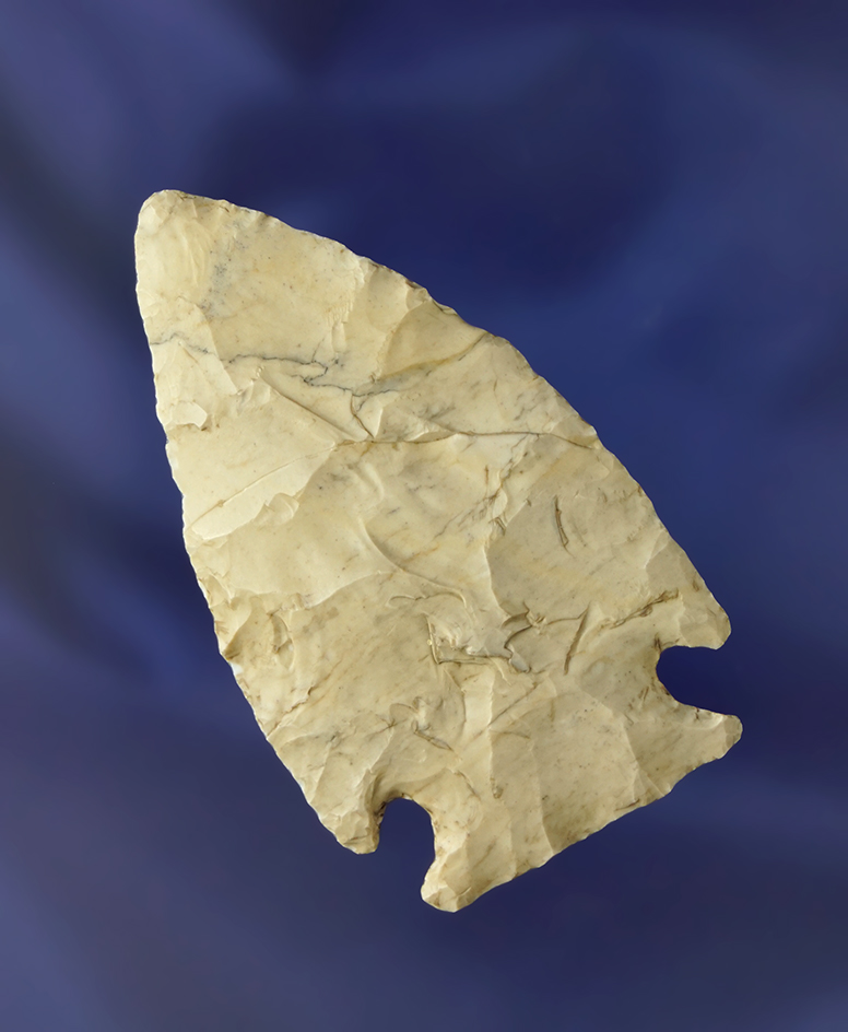 Thin and well flaked 2 7/16" Intrusive Mound point found in Ohio. Ex. Ellis, Steve Olenick.