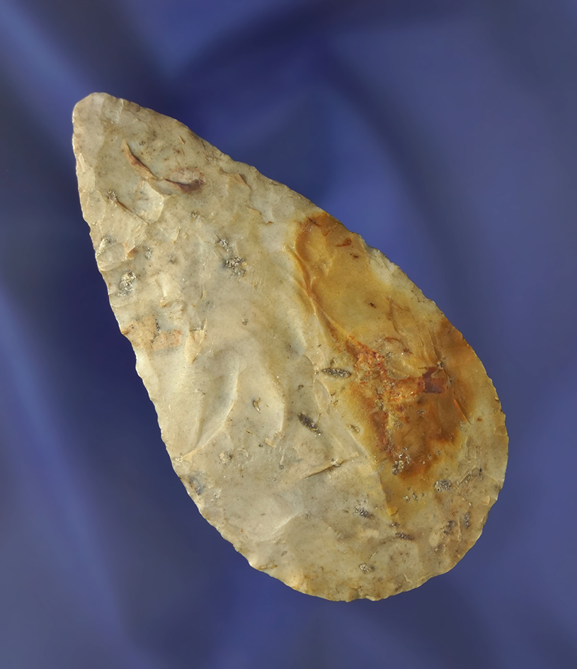 3 7/16" Flint Ridge Flint Adena Cache Blade that is well patinated found in Marion Co., Ohio.