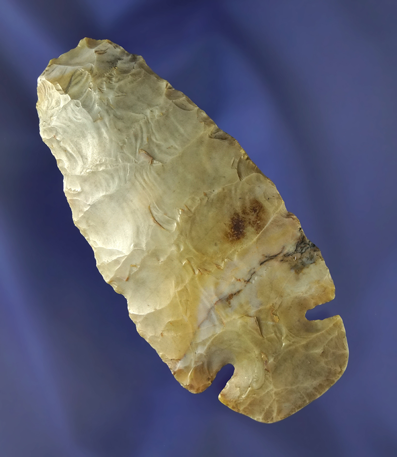 3 3/8" Flint Ridge Dovetail with some ancient damage to the tip area found in Union Co., Ohio.