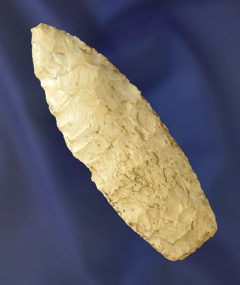 3 3/4" Agate Basin made of Burlington Chert found in Missouri/Illinois.  Ex. Dennis Smith.