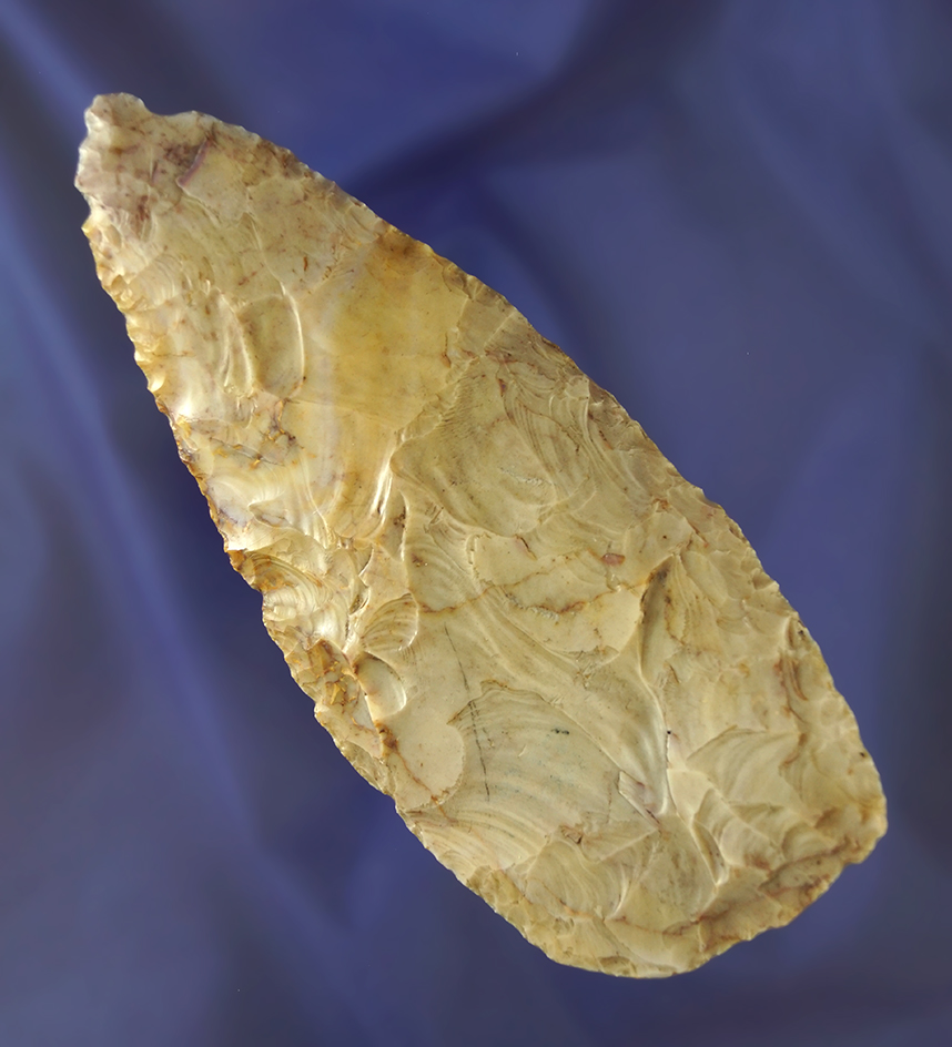 Very large 5 7/16" colorful Flint Ridge Flint Blade  found in Ross Co., Ohio.