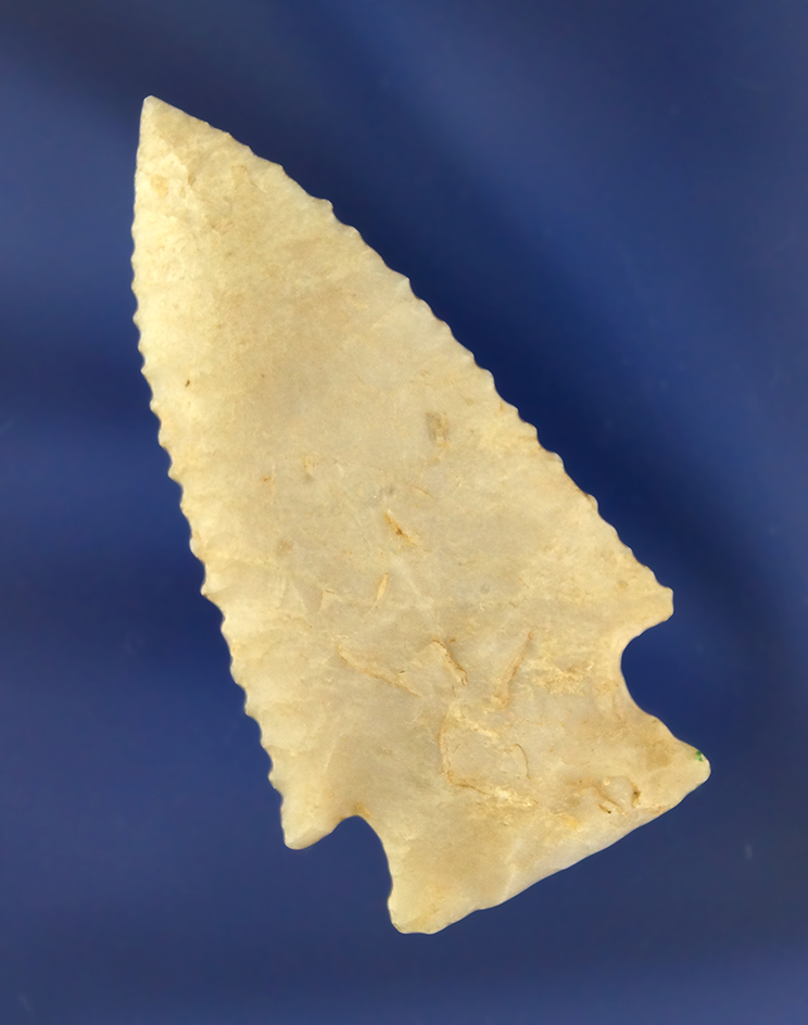 Excellent serrations and wonderful flaking on this 2 1/4" Hardin found in Indiana.
