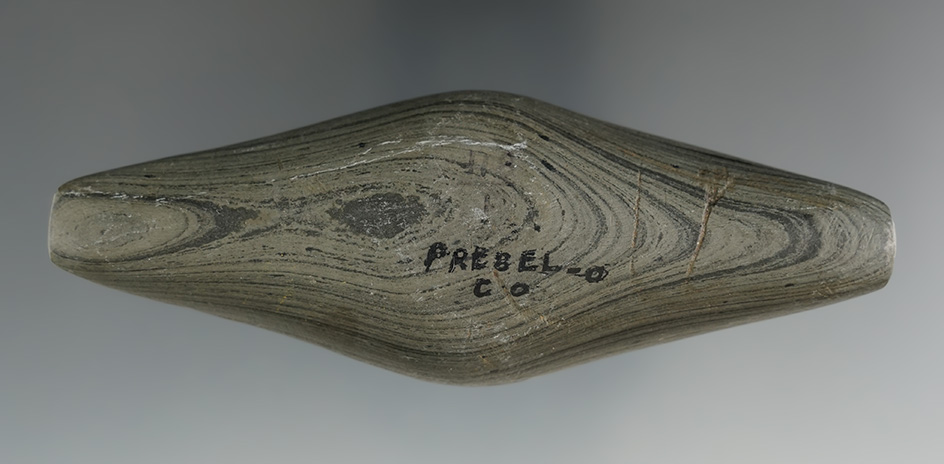 4 3/8" Undrilled Adena Expanded Center Gorget found in Preble Co., Ohio. Ex. Hubert Wachtel, Harley