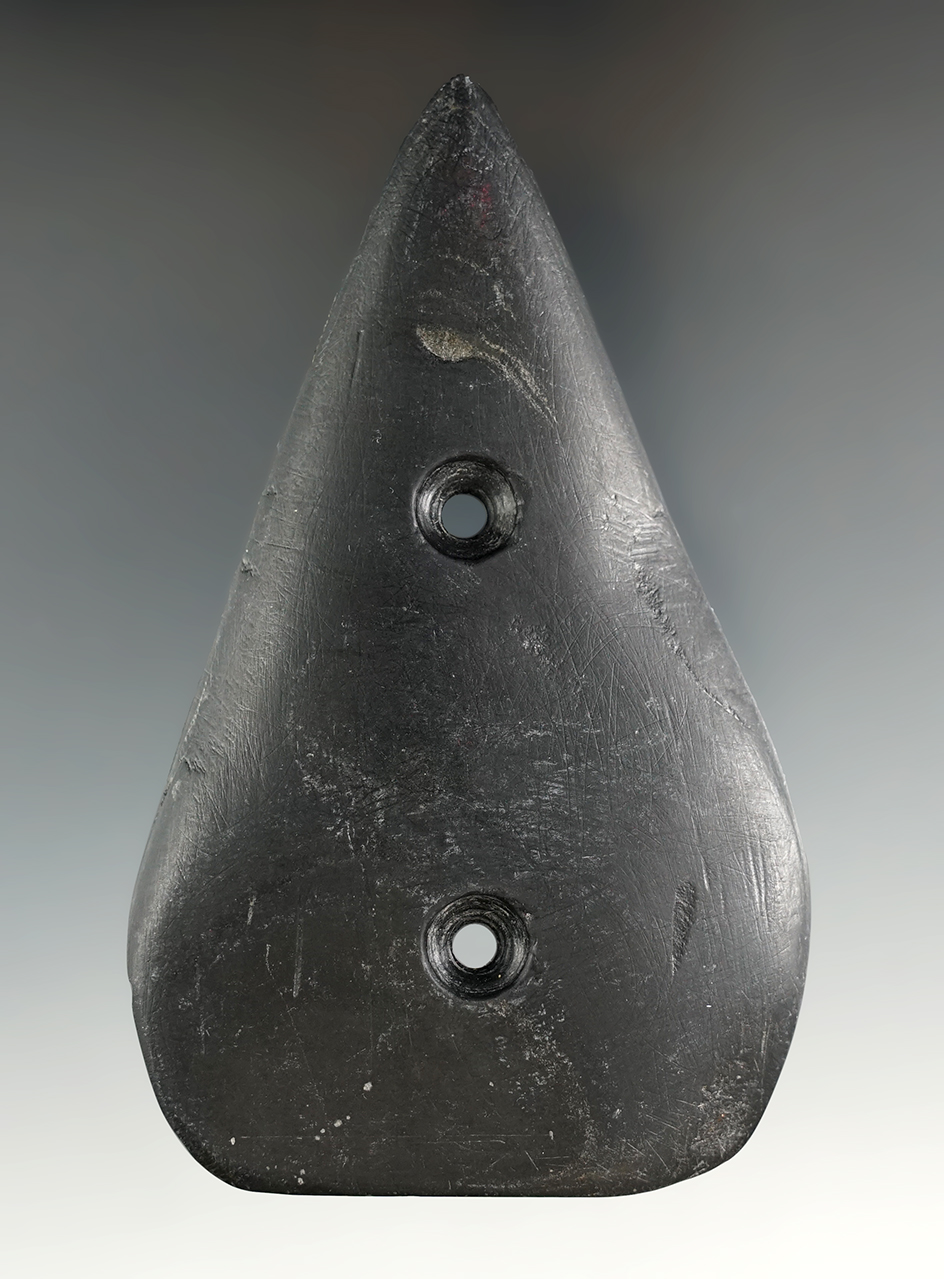 Uniquely styled 3 3/4" Glacial Kame Gorget found in Washington Twp., Preble Co., Ohio.