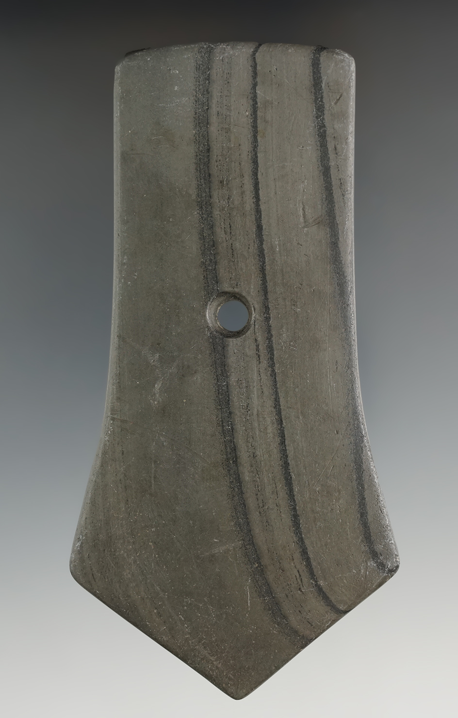 4 13/16" Hopewell Pentagonal Pendant with one small spot of restoration to tip. Summit Co., Ohio. Pi