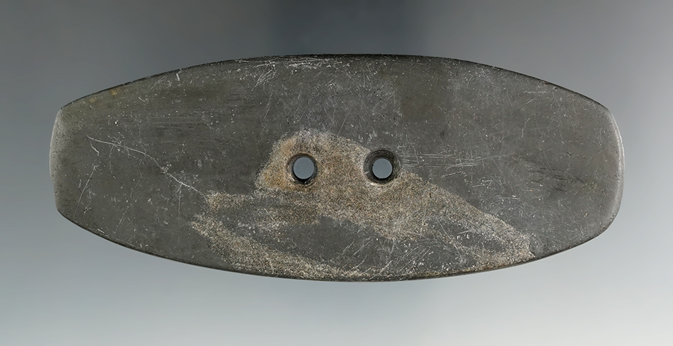 4 7/16" Hopewell Gorget made from Banded Slate, found in Holmes Co., Ohio.