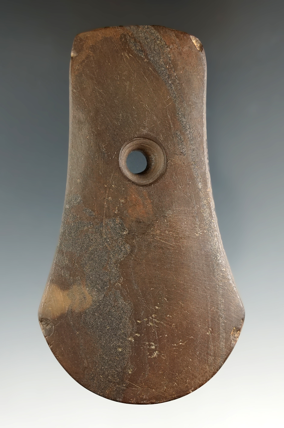 4" Adena Keyhole Pendant made from Slate. Found in the late 1800's by R.F. Kinsler in Wood Co., Ohio