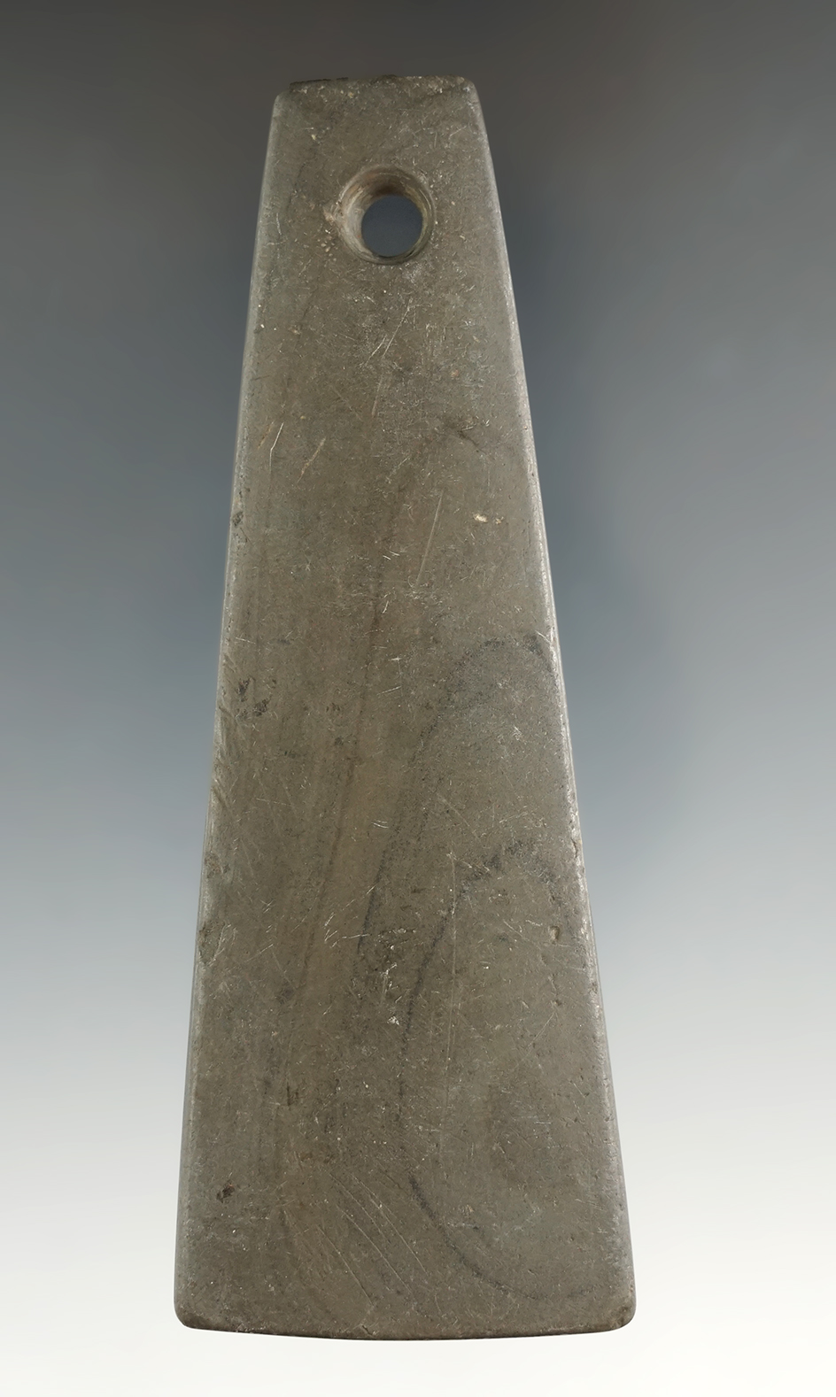 4 5/16" Hopewell Trapezoidal Pendant with excellent tallies on one edge. Found in Fairfield Co., Ohi