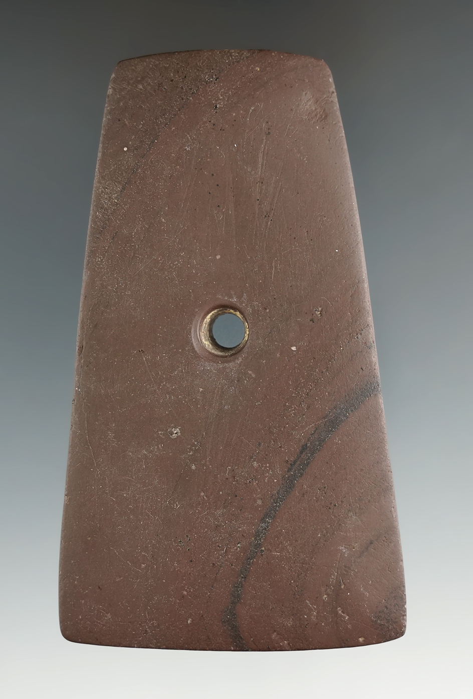 3 3/4" Adena Trapezoidal Pendant found in Seneca Co., Ohio. Pictured in Who's Who #10, page 325.