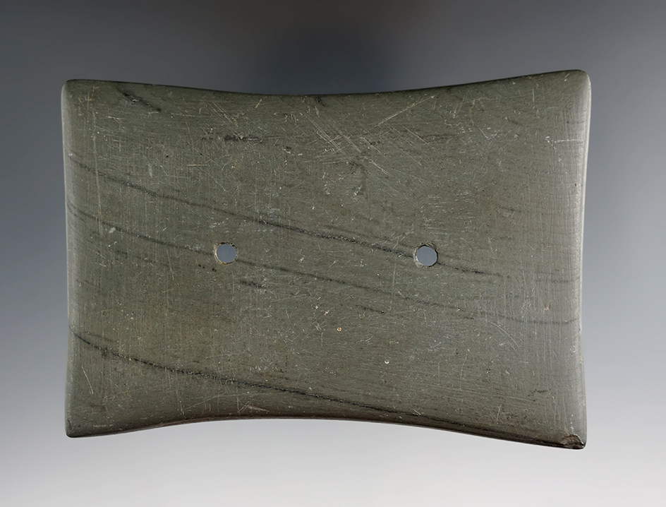 4 3/16" Quadriconcave Gorget found near Chillicothe in Ross Co., Ohio. Pictured in Ohio Archaeologis