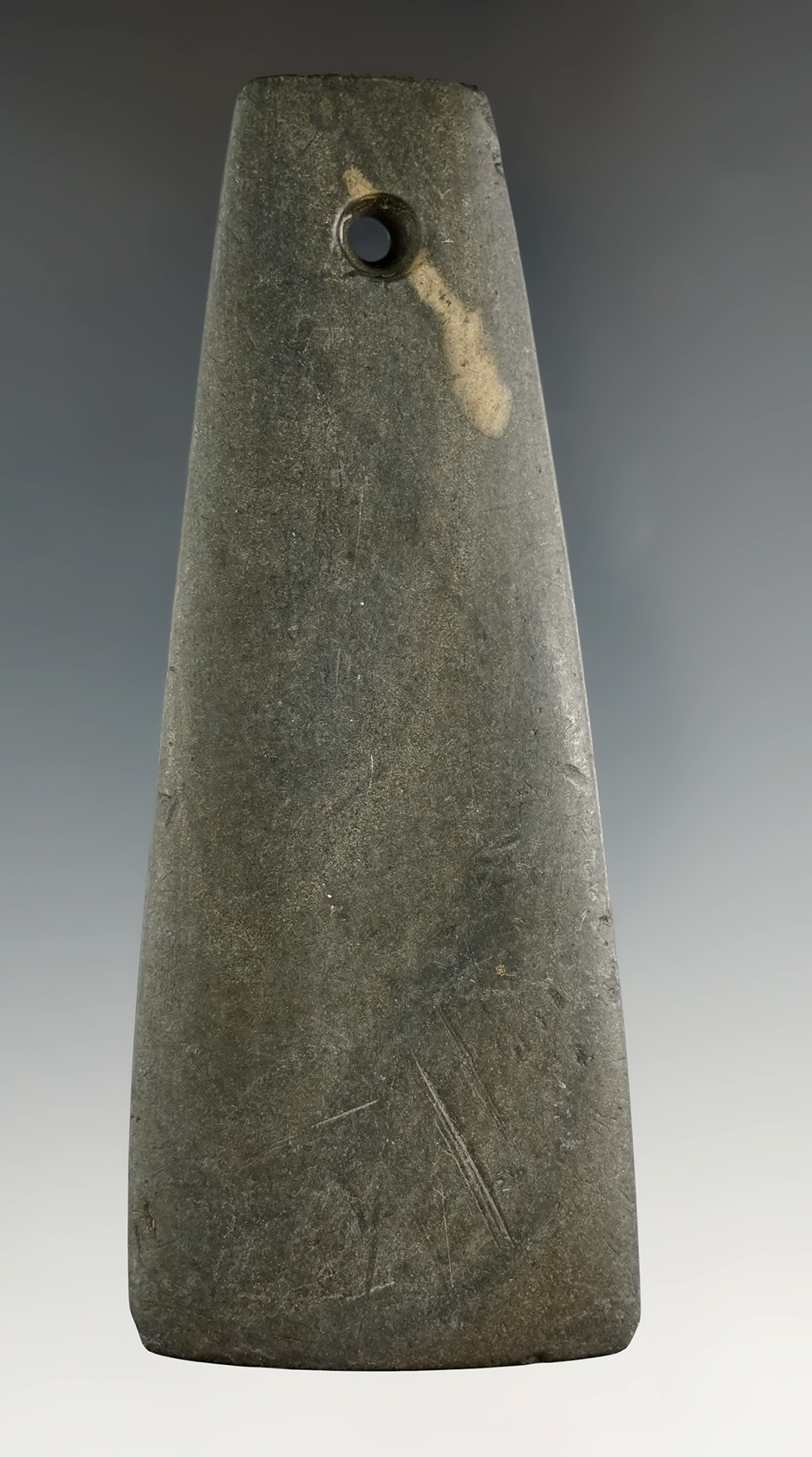 4 1/4" Hopewell Trapezoidal Pendant found in Montgomery Co., Ohio. Ex. Dave Moore, Robin McAbee.