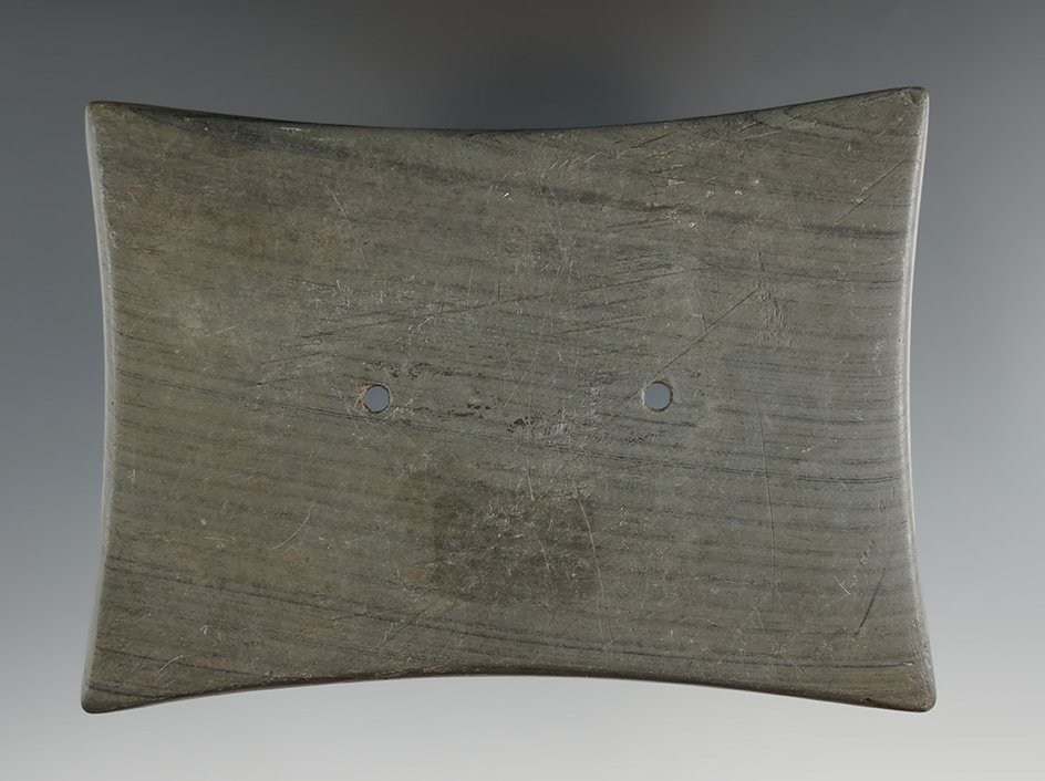 4 5/16" Adena Quadriconcave Gorget found in  Lorain Co., Ohio. Ex. H.W. Moore, C.C. Thomas (#H/140)