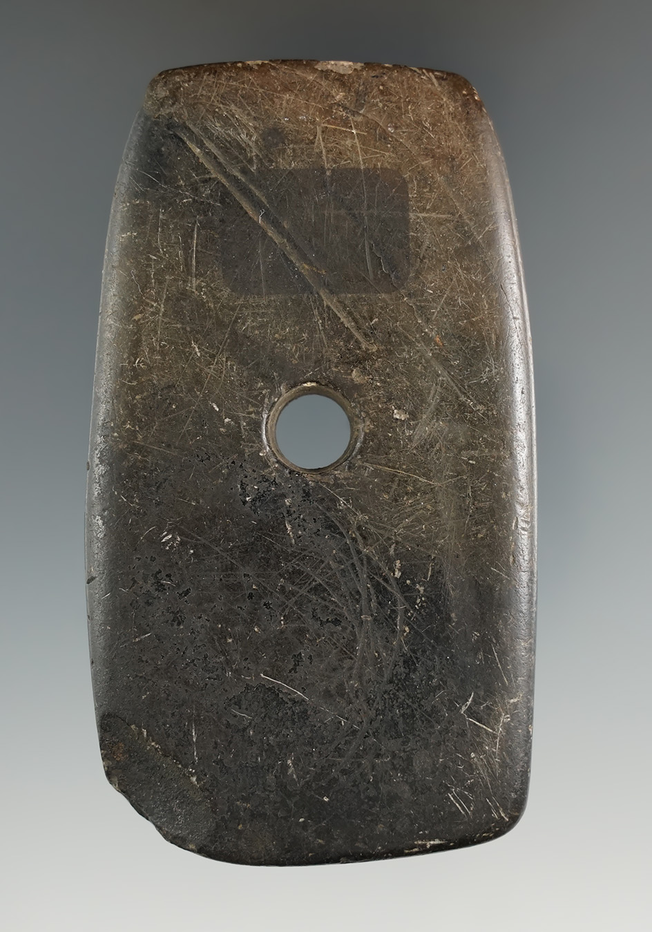 3 3/16" Heavily patinated Slate Rectangular Pendant with engravings on both sides. Ohio/Indiana area