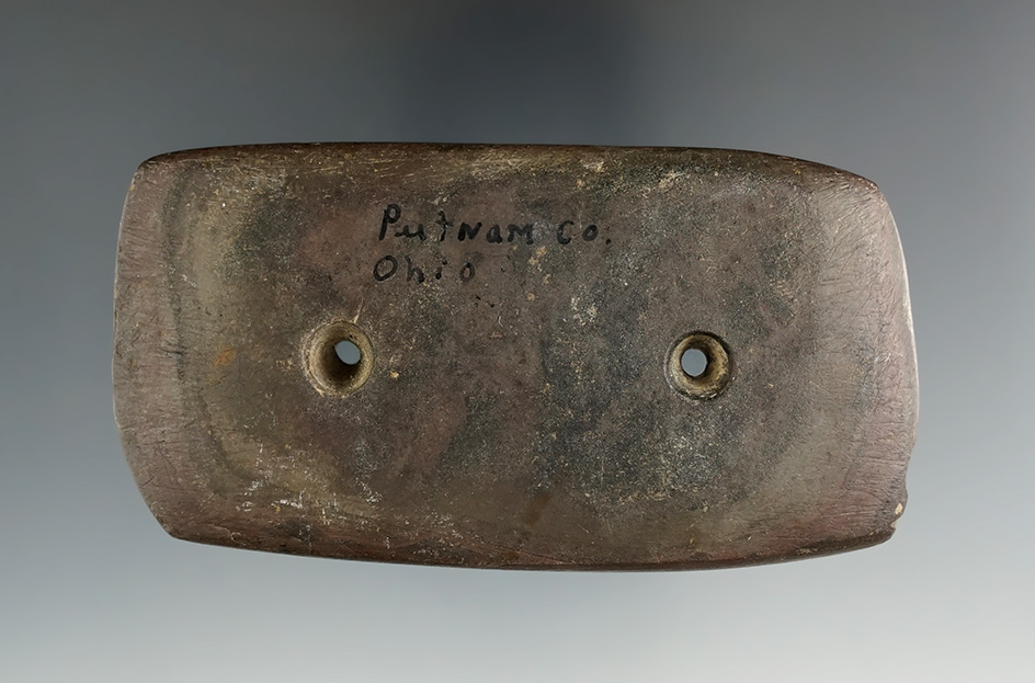 3 5/8" Woodland Rectangular Gorget found in Putnam Co., Ohio. Ex. Jason Hanna Collection.