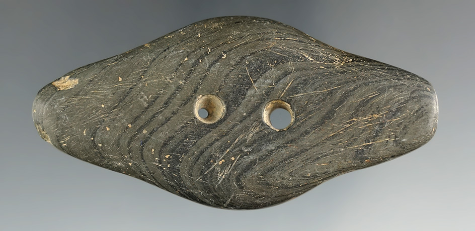 3 5/16" Hopewell Expanded Center Gorget found in Knox Co., Ohio. Ex. Tom Cray, Todd Harding Collecti