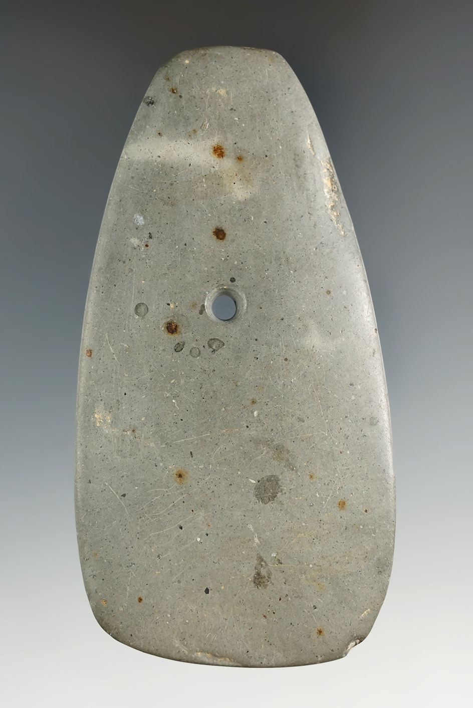 4" Hopewell Trapezoidal Pendant found in Marion Twp., Allen Co., Ohio.