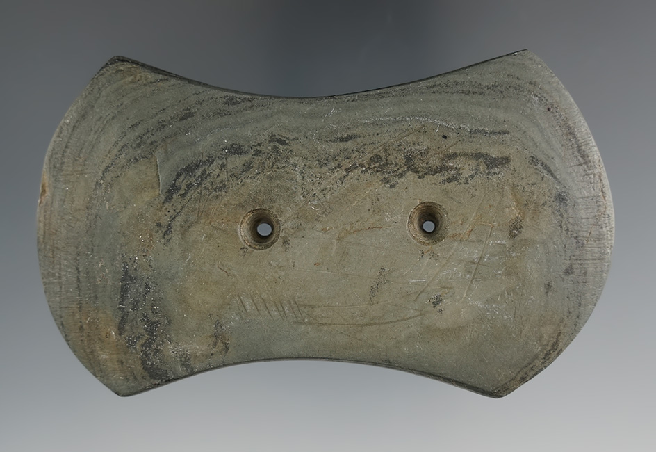 3 13/16" Bi-Concave Gorget with engravings on both sides. Found in Van Wert Co., Ohio. Pictured!