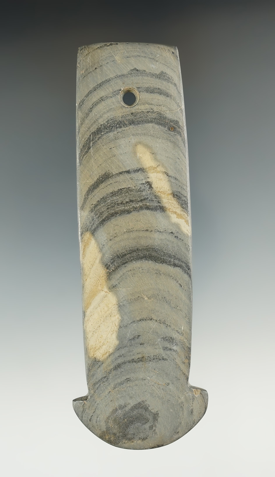 4 15/16" Adena Anchor Pendant that is nicely made found in Clermont Co., Ohio. Ex. Charles Atkinson.