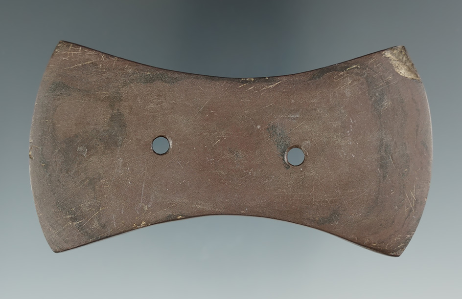 3 11/16" Adena Bi-Concave Gorget found in Ohio. Ex. Terry Elleman, Bob Converse Collections.