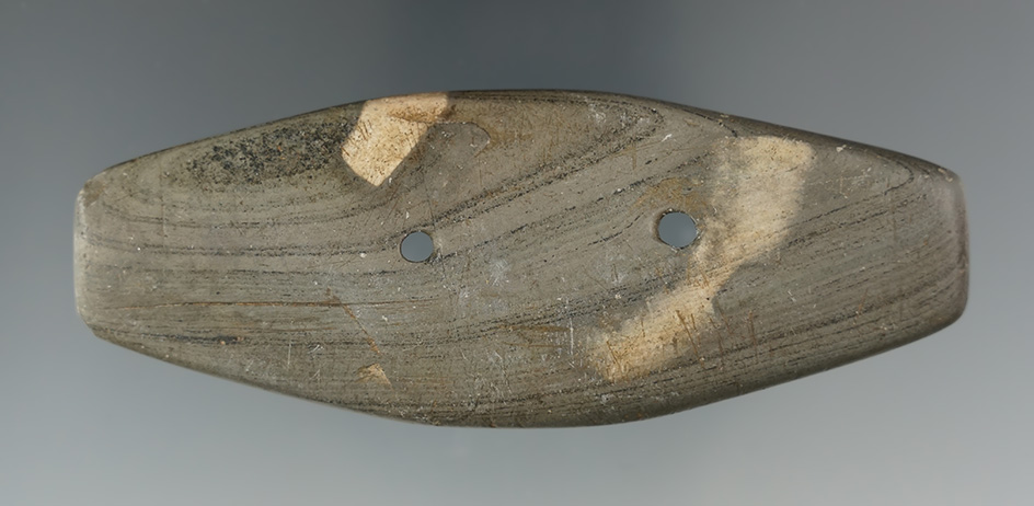 3 3/4" Hopewell Bar Gorget found in Wyandot Co., Ohio. Comes with a Partain COA.