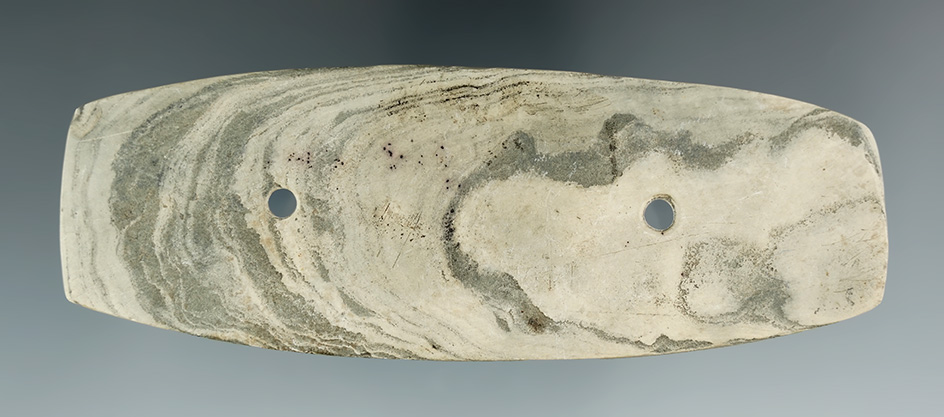 4 15/16" Rectangular Gorget made from Mottled Slate, found in Lorain Co., Ohio.