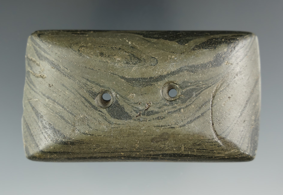 3 1/2" Adena Semi-Keeled Gorget found in Delaware Co., Ohio. Pictured in Ancient Art of Ohio, page 1