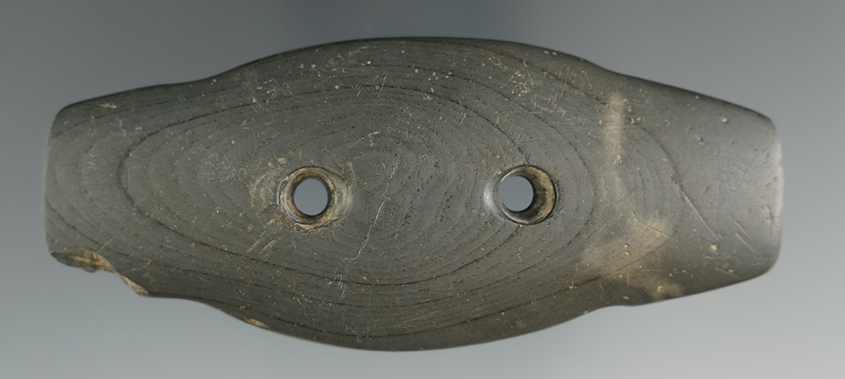 3 3/4" Hopewell Expanded Center Gorget found in Farmington Twp., Trumbull Co., Ohio. Pictured!
