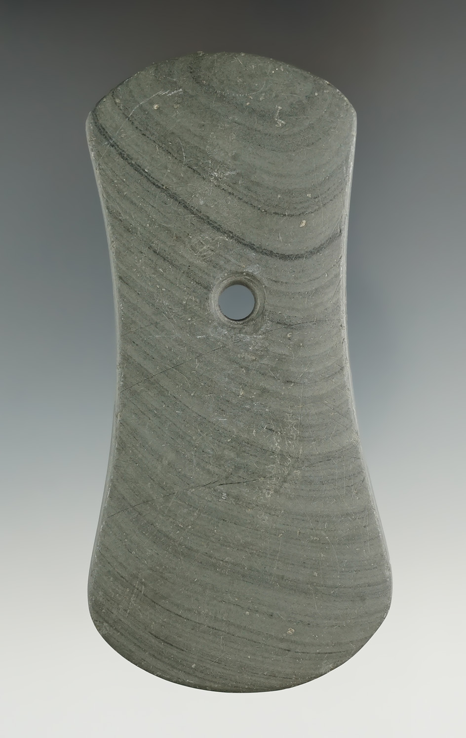 4 3/8" Adena Bi-Concave Pendant found in Ross Co., Ohio prior to 1941. Pictured in Ohio Archaeologis