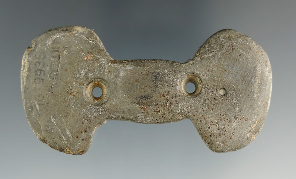 Miniature 2 13/16" Glacial Kame Constricted Center Gorget found in Mercer Co., Ohio.