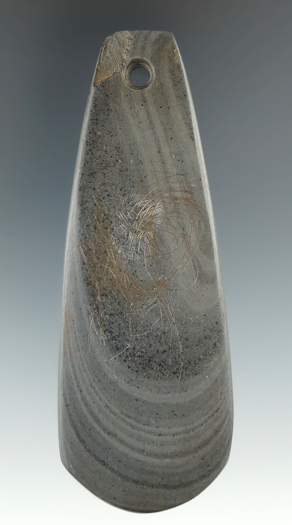 3 7/8" Highly banded Teardrop Pendant found in Paulding Co., Ohio.