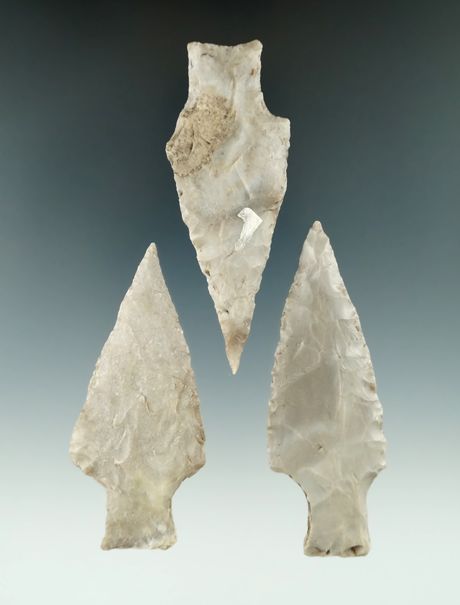 Set of three Nolan points that are nicely styled found in Texas. Largest is 3 3/16".