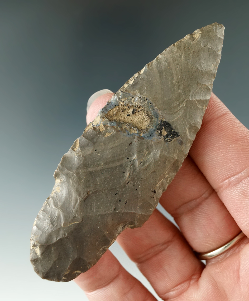 3 7/16" Hornstone Adena found in Indiana.
