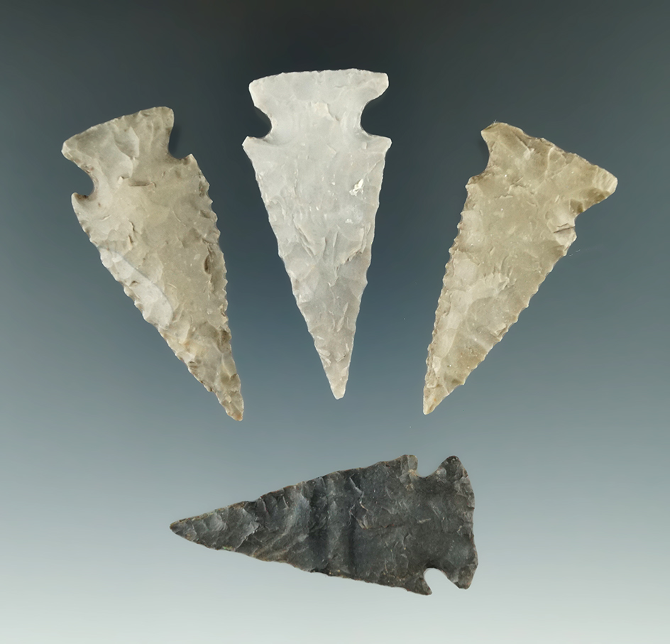Set of four well styled Ensor points found in Texas, largest is 2 1/16".