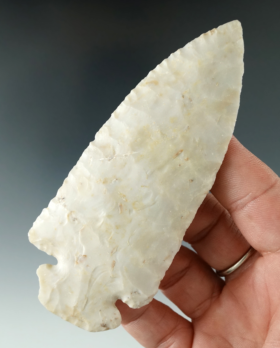 4 1/8" Dovetail made from Burlington chert found in Illinois. Ex. Fred Eisenman. Bennett COA.