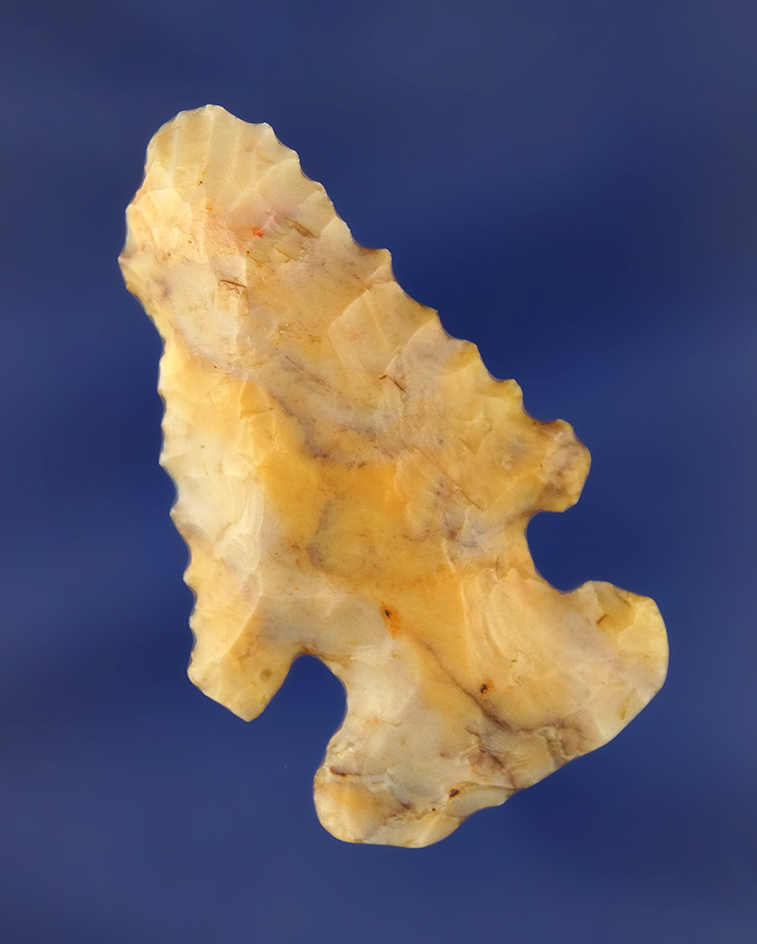 2" Colorful Flint Ridge Flint Miniature Thebes Bevel found in Licking Co., Ohio. Ex. Converse.