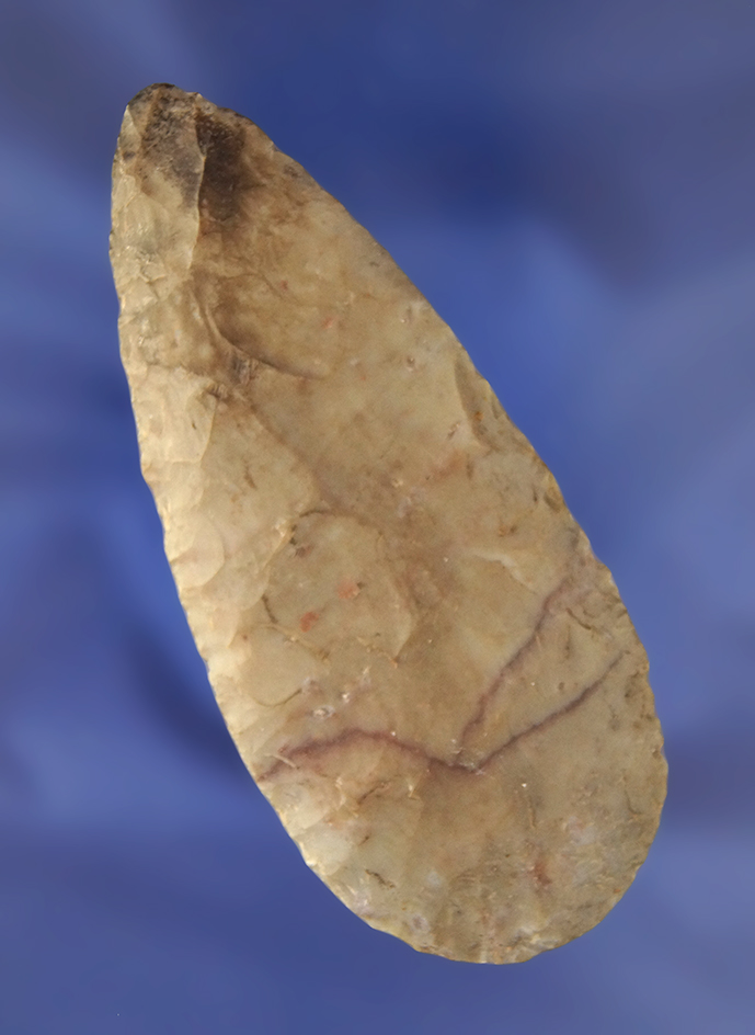 3 3/4" Ohio Adena Cache Blade, cream with purple stripes. Ex. Hovan #1161.