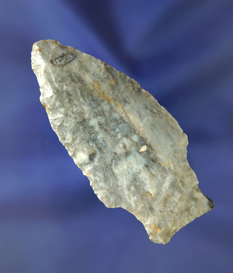 2 3/4" Stemmed Lanceolate made from Flint Ridge Flint found in Hancock Co., Ohio.