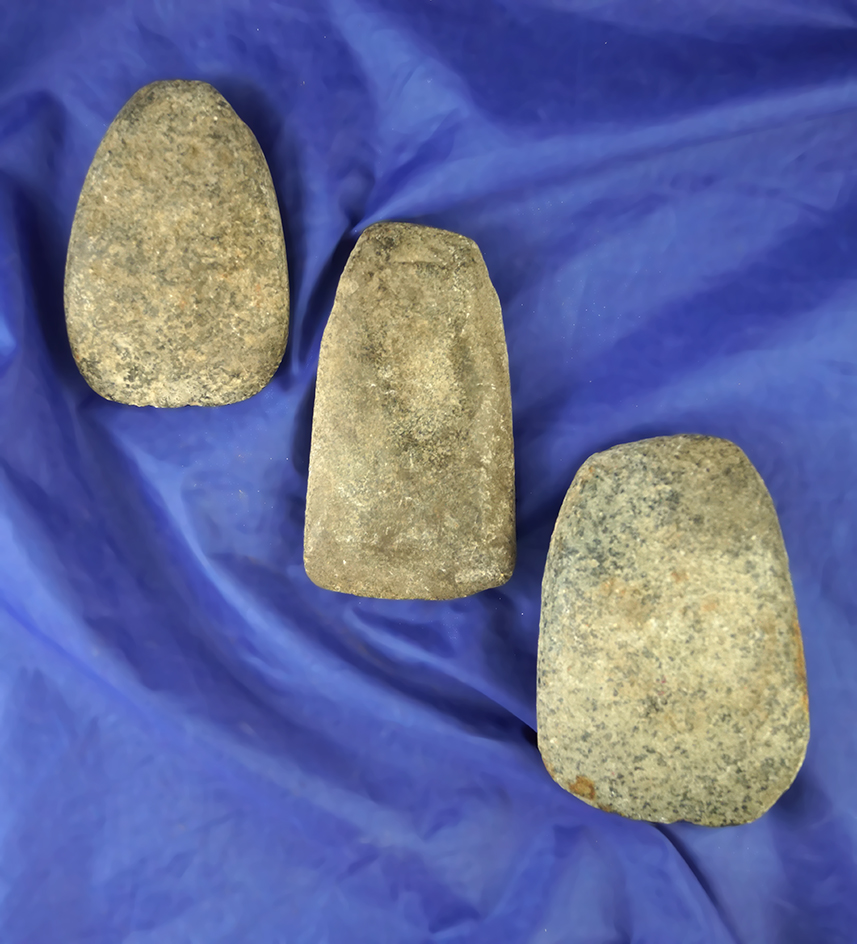 Set of three Hardstone Celts in nice condition found in Ohio. Largest is 3 1/4".