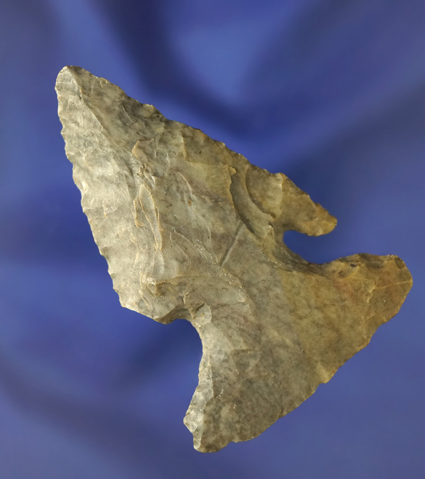 Exceptionally wide base of this 2 3/4" Thebes Knife that is heavily patinated found in  Ohio.