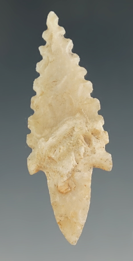 1 7/8" Nicely serrated arrowpoint found in the bank of Bee Cave Creek - Texas.