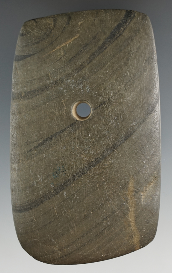 3 7/8" Hopewell Rectangular Pendant found in Summit Co., Ohio. Ex. Gilbert Dilley Collection.