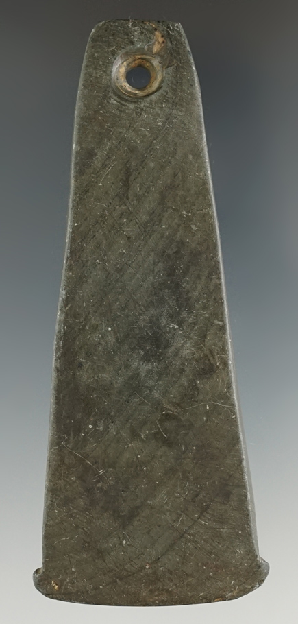 3 15/16" Adena Anchor Pendant made from green and black Banded Slate, found in Wayne Co., OH.