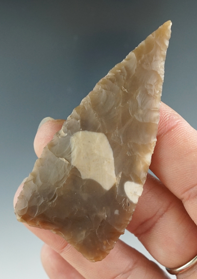 2 13/16" Kinney knife made from brown chert, found in Bandera Co., Texas. Rogers COA.