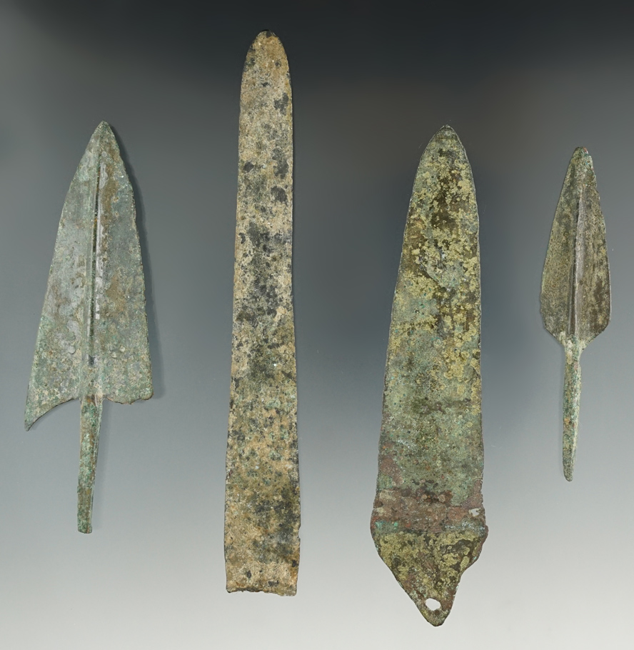 Group of four Luristan knives and spear points - largest is 5 5/8".