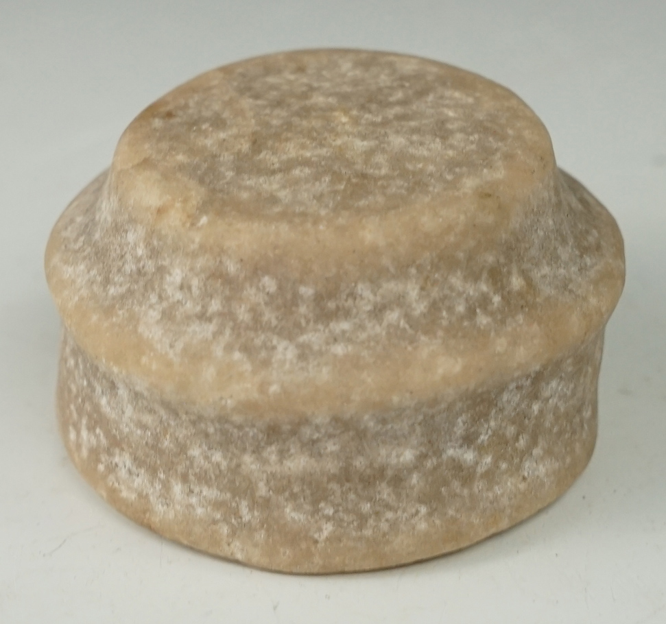 Well styled 2 1/16" diameter Neolithic disc found in the Western Sahara desert region of Africa.