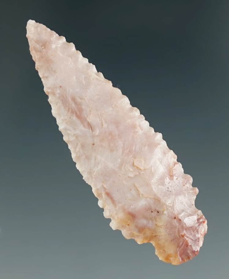 1 15/16" Guadalupe made from pink chert, found in El Paso Co., Texas. Comes with a Stermer COA.