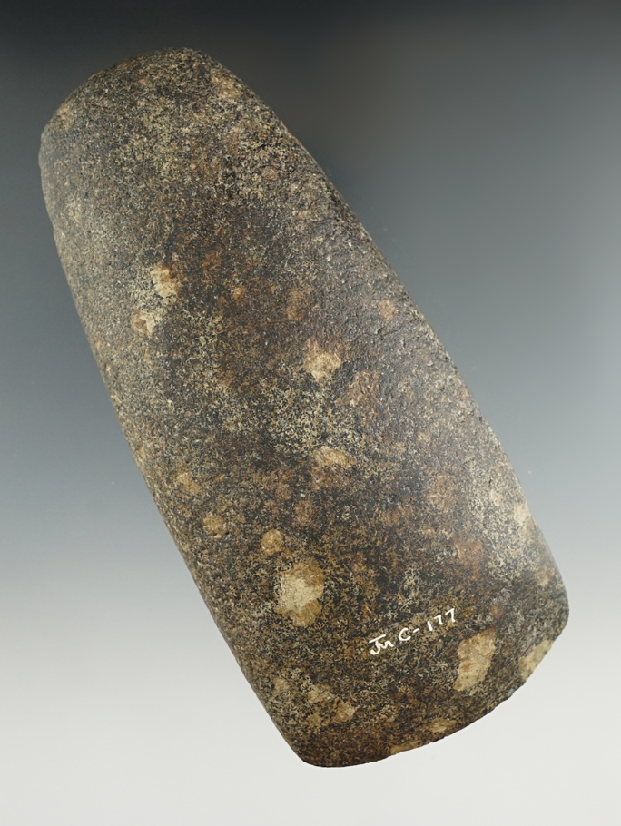 Highly polished 5" Adena Celt made from green and yellow Porphyry. Found in Ohio. Ex. Joe Macik