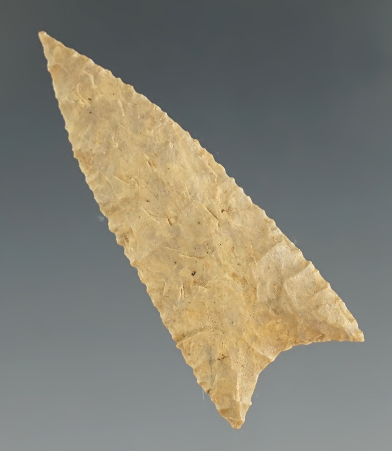 1 9/16" Maud point made from tan silicified Sandstone, found in Rusk Co., Texas.  Rogers COA.