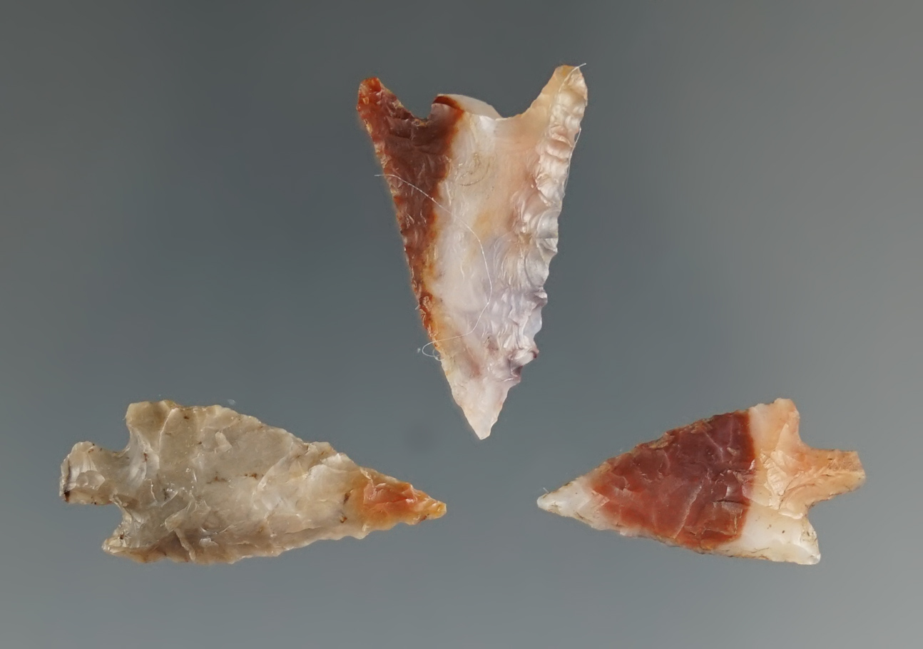 Set of three gem points found near the Columbia River. All three have a Bennett COA.